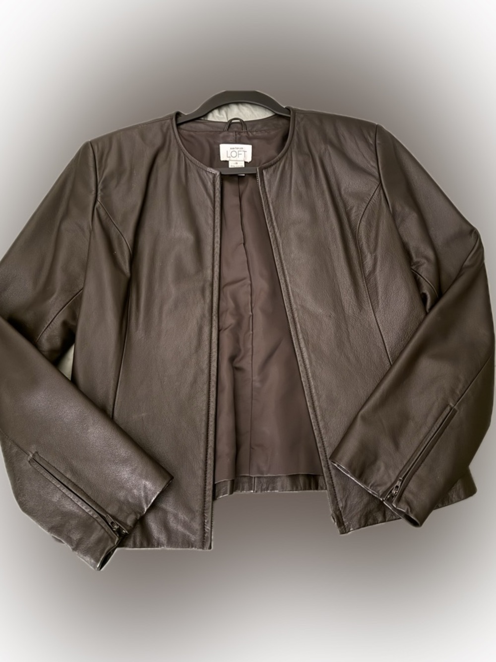 LOFT Chocolate Brown Leather Zip Jacket - Picture 2 of 3